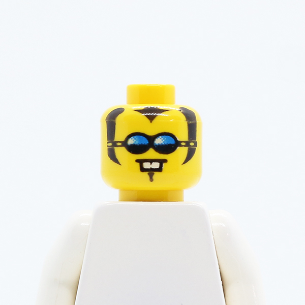 Glasses with Blue Glasses, 2 White Teeth and Sideburns Pattern - Blocked Open Stud