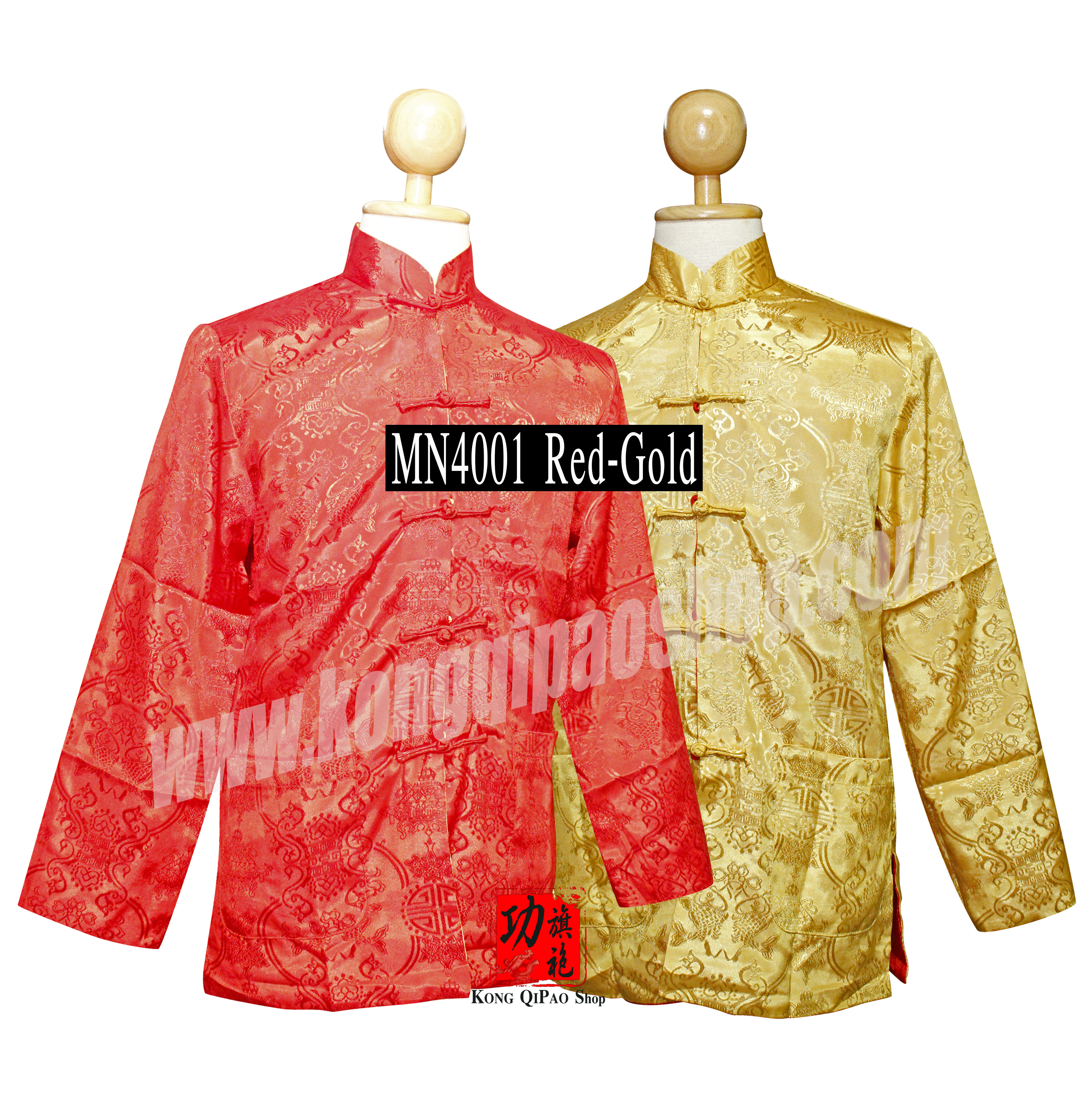 MN4001 เสื้อจีนผู้ชาย แขนยาว ลายปลาหลีฮื้อคู่ (鯉魚) (ใส่ได้ 2 ด้าน)