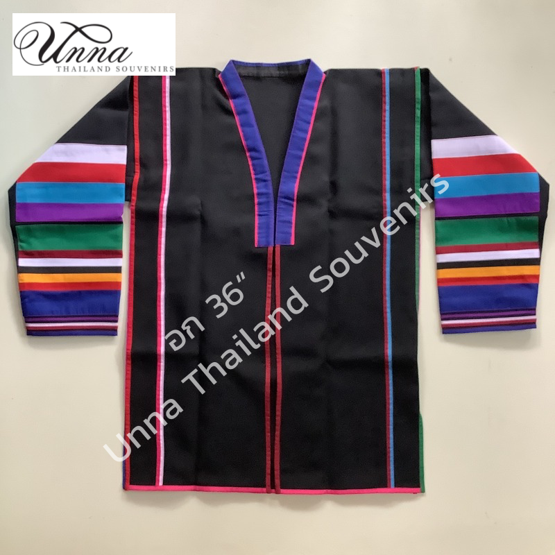 เสื้อคลุมอาข่า akha jacket ผ้าฝ้าย สไตล์ชนเผ่าอาข่า สีดำ แขนยาว งานผ้าใหม่ทั้งตัว