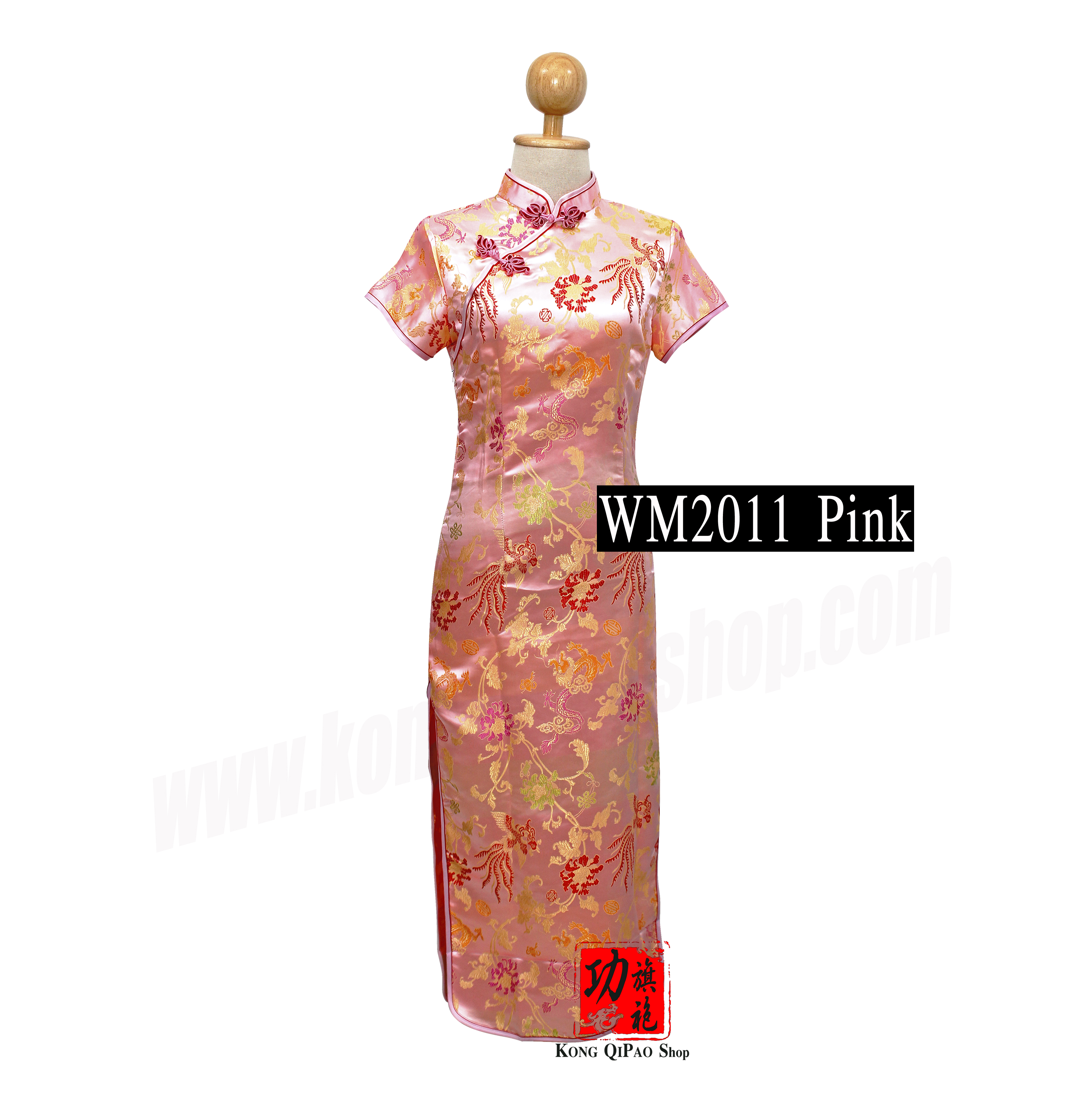 WM2011 กี่เพ้ายาวผู้หญิง ลายมังกร หงส์ และดอกโบตั๋น