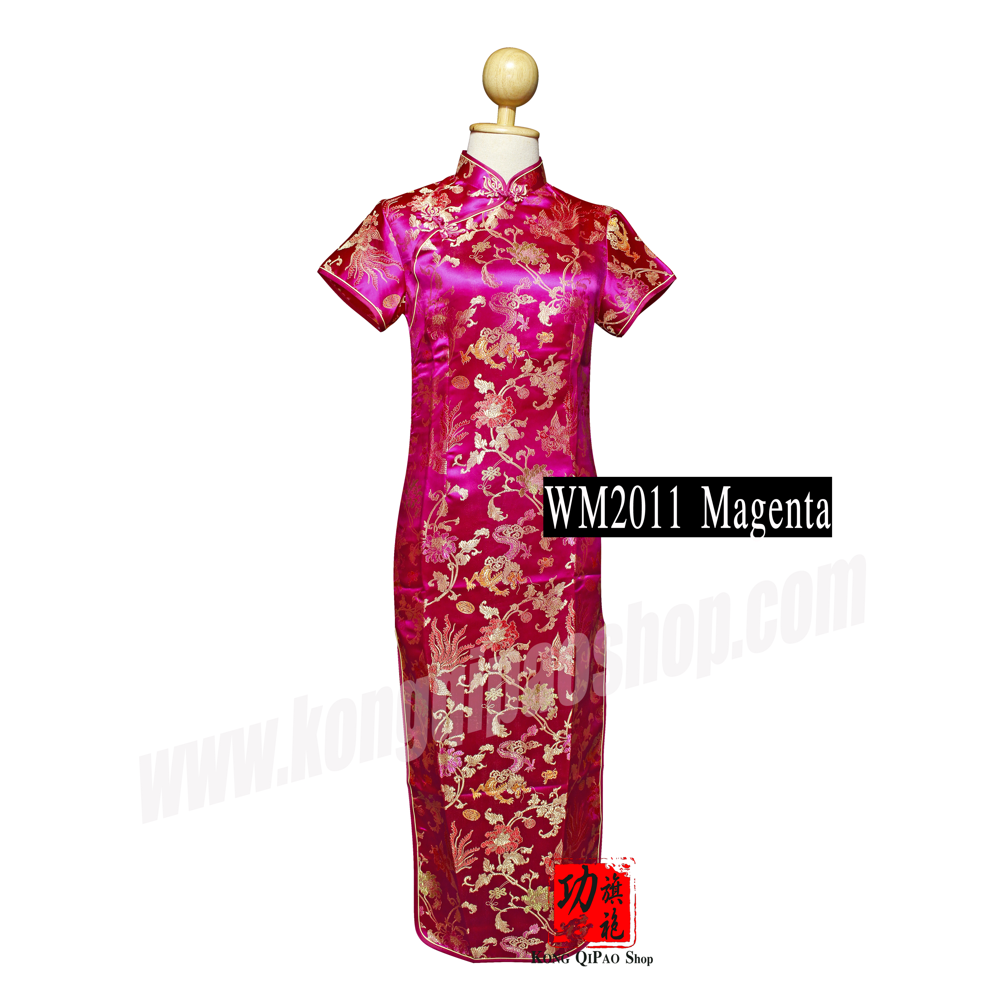 WM2011 กี่เพ้ายาวผู้หญิง ลายมังกร หงส์ และดอกโบตั๋น