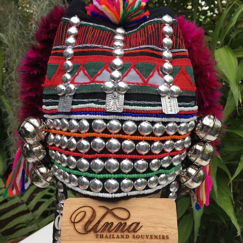Akha hat หมวกผ้าอาข่า หมวกชาวเขาเผ่าอ่าข่า งานปักมือพื้นผ้าฝ้ายทอมือสีดำ #7 Unna Thailand Souvenirs