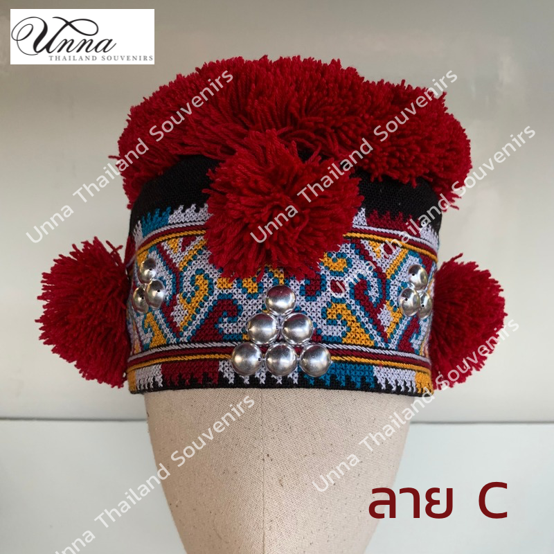 หมวกผ้า ลายปักมือ ลายปักใหญ่ สไตล์อิ้วเมี่ยน ลาย C รอบหัว 22“ Hand-embroidered Iw-Mien style hat