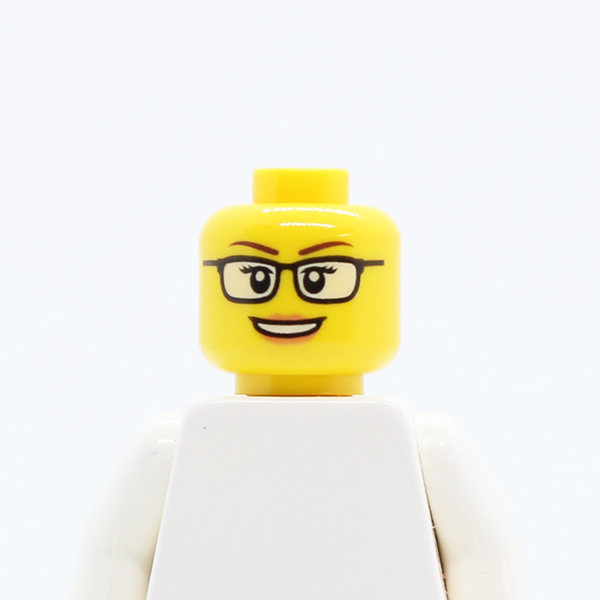 Female Glasses Black, Brown Eyebrows, Open Mouth Smile with Peach Lips Pattern - Hollow Stud