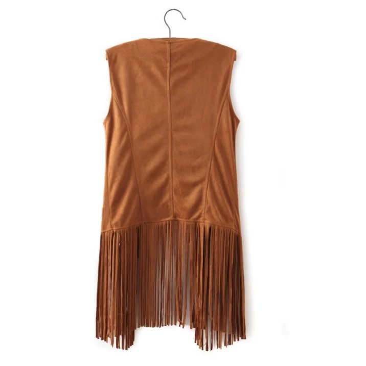 เสื้อกั๊กคาวบอย เสื้อคลุมสไตล์ โบฮีเมียน อินเดียแดง คาวบอย หนังฉลุสีน้ำตาล