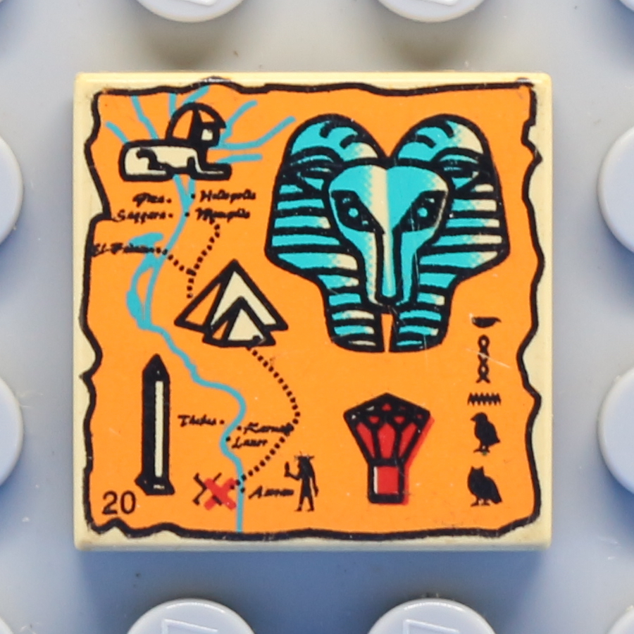 Tile 2 x 2 with Map Orange and Hieroglyphs, 20 Pattern