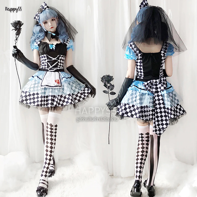ชุดอลิซ อินวันเดอร์แลนด์ Alice in wonderland รุ่นผ้ากันเปื้อนเห็ด พร้อมที่คาดผม ถุงมือ 🏍️💨ส่งไวจากกทม.