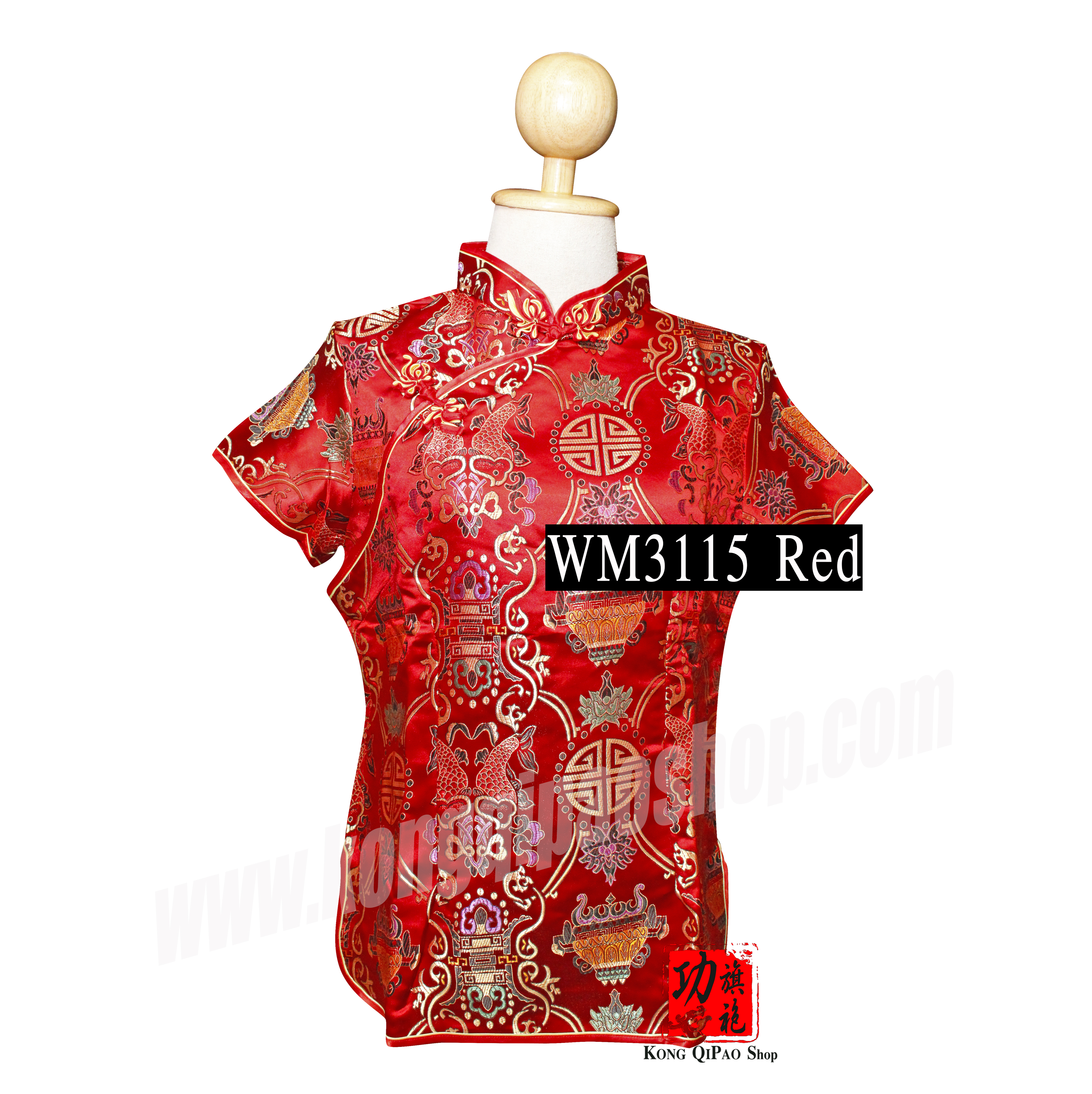 WM3115 เสื้อจีนผู้หญิง คอเฉียง ลายปลาหลีฮื้อคู่(鯉魚)