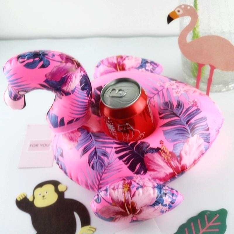 ที่วางแก้วเป่าลม ฟลามิงโก้ ลายดอก Inflatable New Flamingo Cup Holder