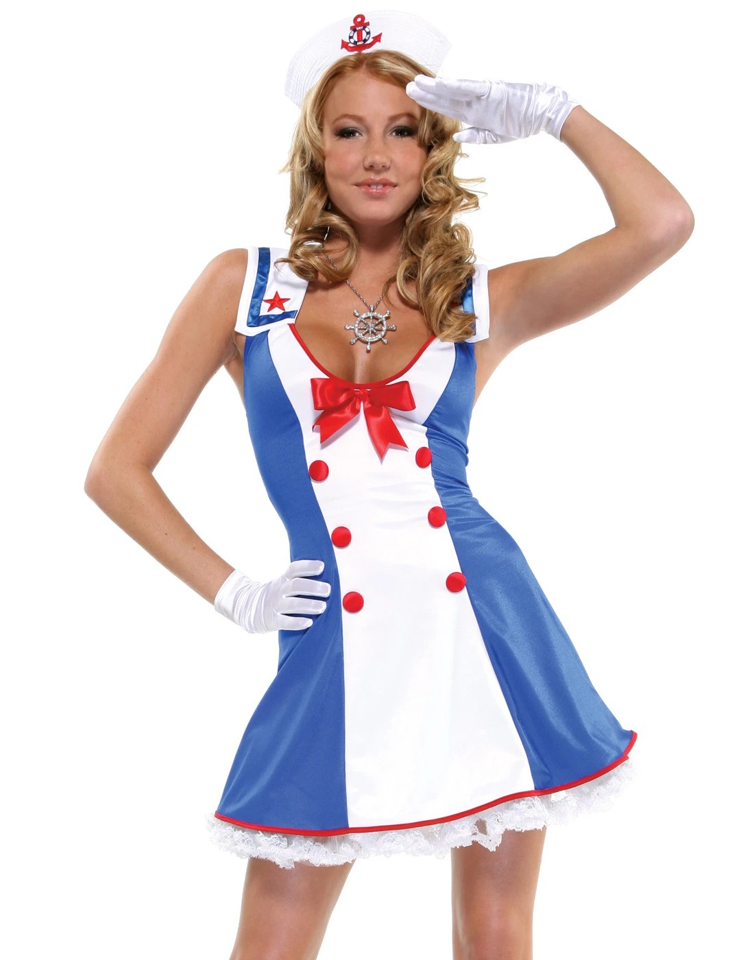 ชุดกะลาสี ชุดทหารเรือ เดรสกระดุมแดงสองแถว + หมวกกะลาสี