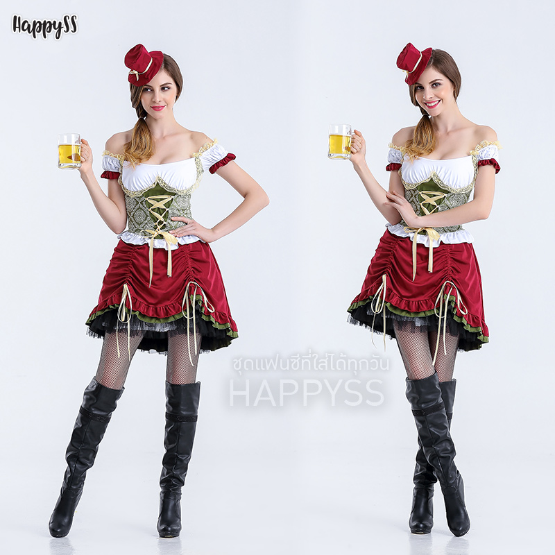 ชุดบาวาเรียน ชุดประจำชาติเยอรมัน เขียว-แดงเลือดหมู ยุโรป มีทั้งรุ่นสั้นและยาว