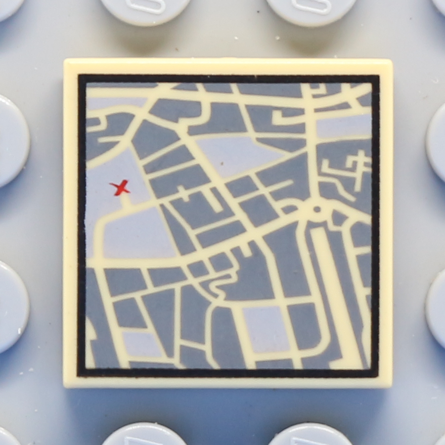 Tile 2 x 2 with Groove with Map Street Level with Red 'X' Pattern