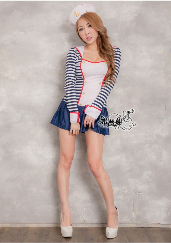 ชุดแฟนซี ชุด Cosplay ชุดเซ็กซี่ ชุดคอสเพลย์ size M-XL - ชุดกะลาสี ทหารเรือ แขนยาวลายทาง กระโปรงจีบรอบตัว พร้อมหมวกกะลาสี