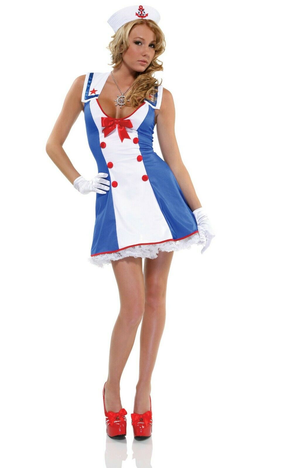 ชุดกะลาสี ชุดทหารเรือ เดรสกระดุมแดงสองแถว + หมวกกะลาสี