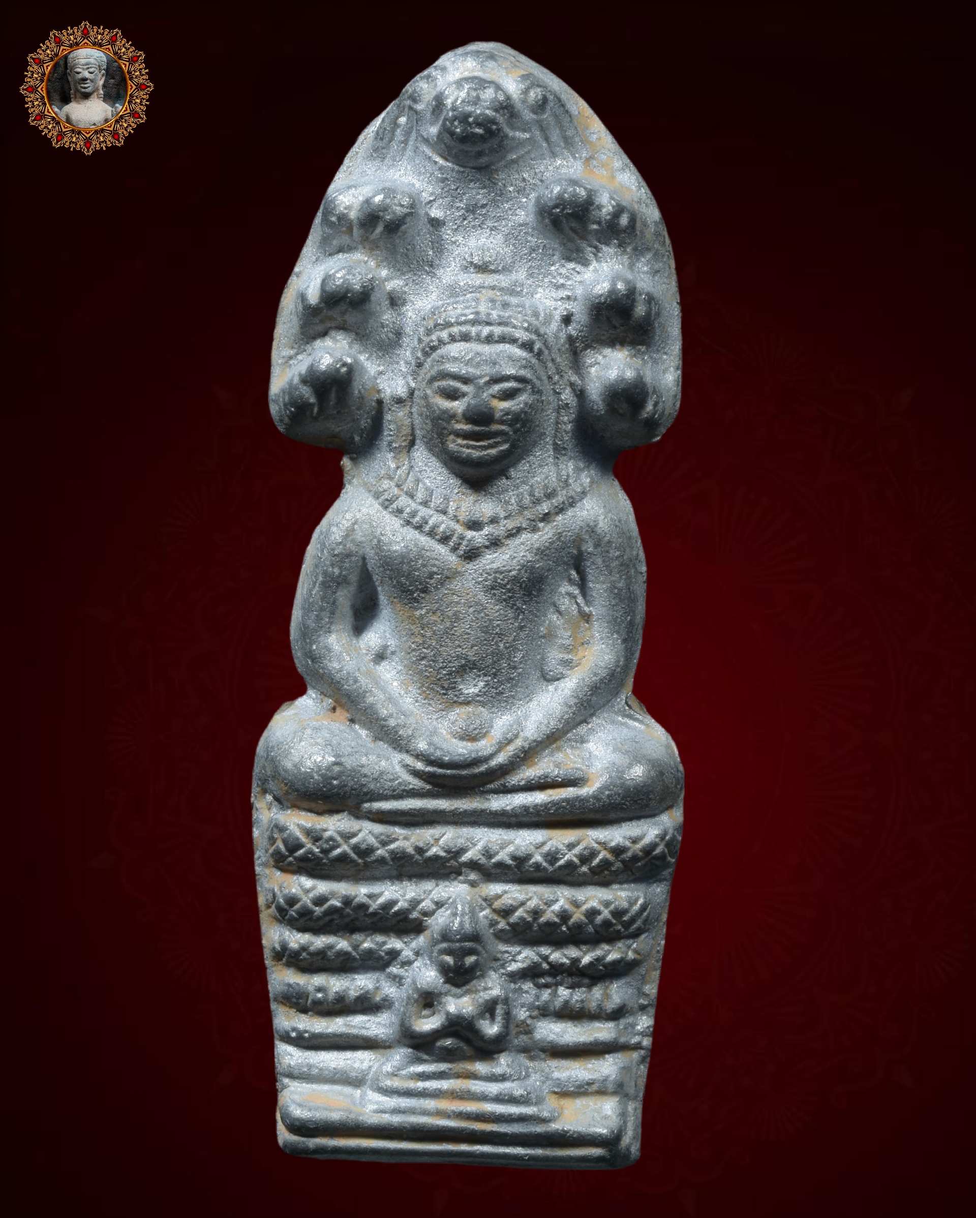 พระปางนาคปรก เนื้อชินเงิน ผิวปรอท