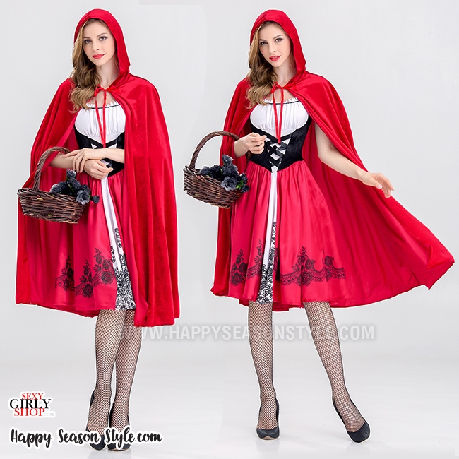 ชุดหนูน้อยหมวกแดง รุ่นแต่งลายลูกไม้ชายกระโปรง