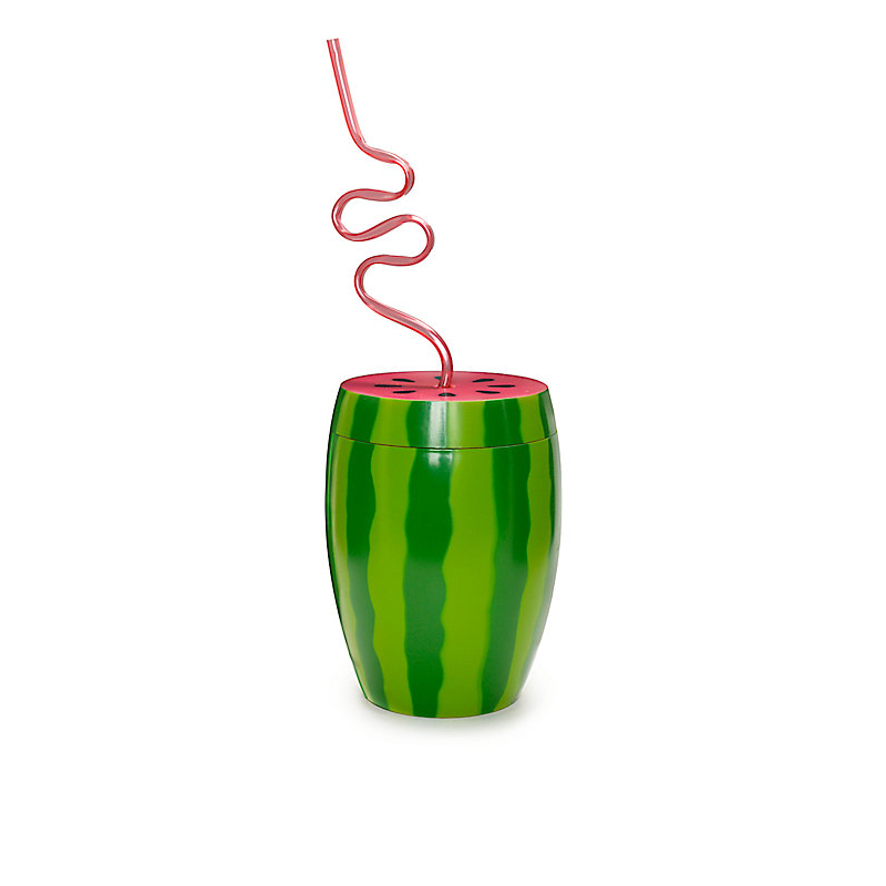 กระบอกน้ำพลาสติก แตงโม พร้อมหลอดพลาสติก Watermelon Cup With Plastic Straw