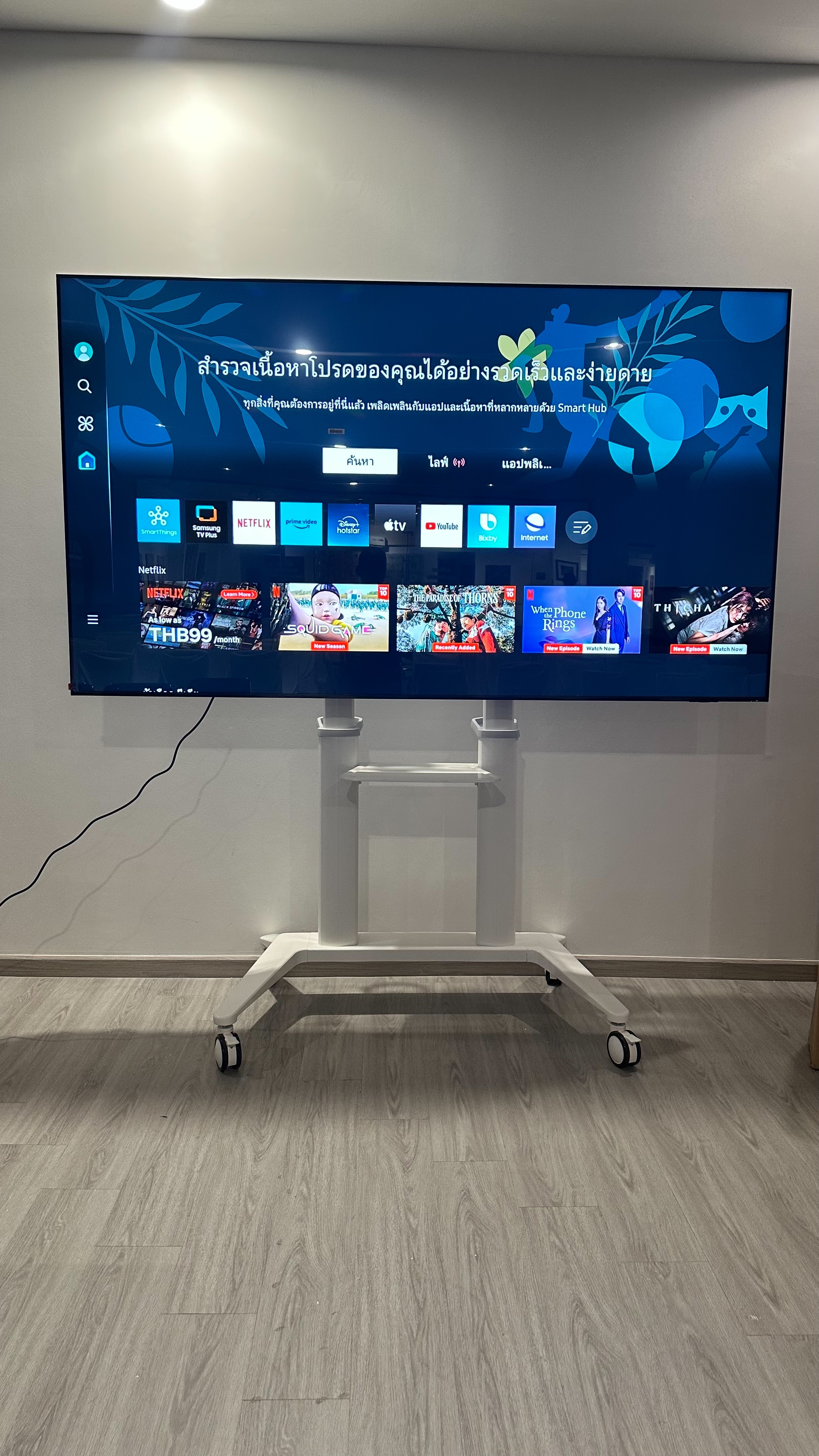 JMTVSTAND MT-F9400 ขาตั้งพื้นทีวีมีล้อเลื่อนTV Stand วัสดุ Aluminium อลูมิเนียม{สีขาว} แข็งแรง สวยหรู ทรงทันสมัย รองรับทีวี 70"-120"นิ้ว{รับประกัน 3 ปี}0964746498