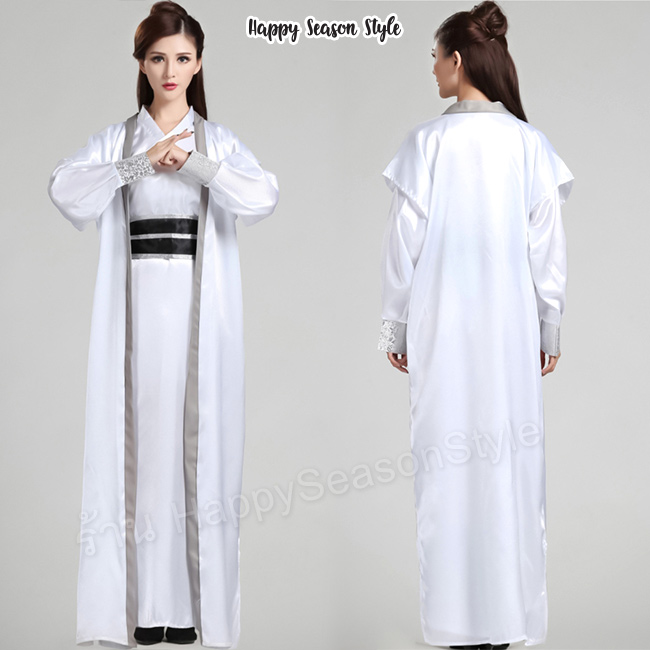 ชุดยอมยุทธ หนังกำลังภายใน สีขาว ขลิบดำ