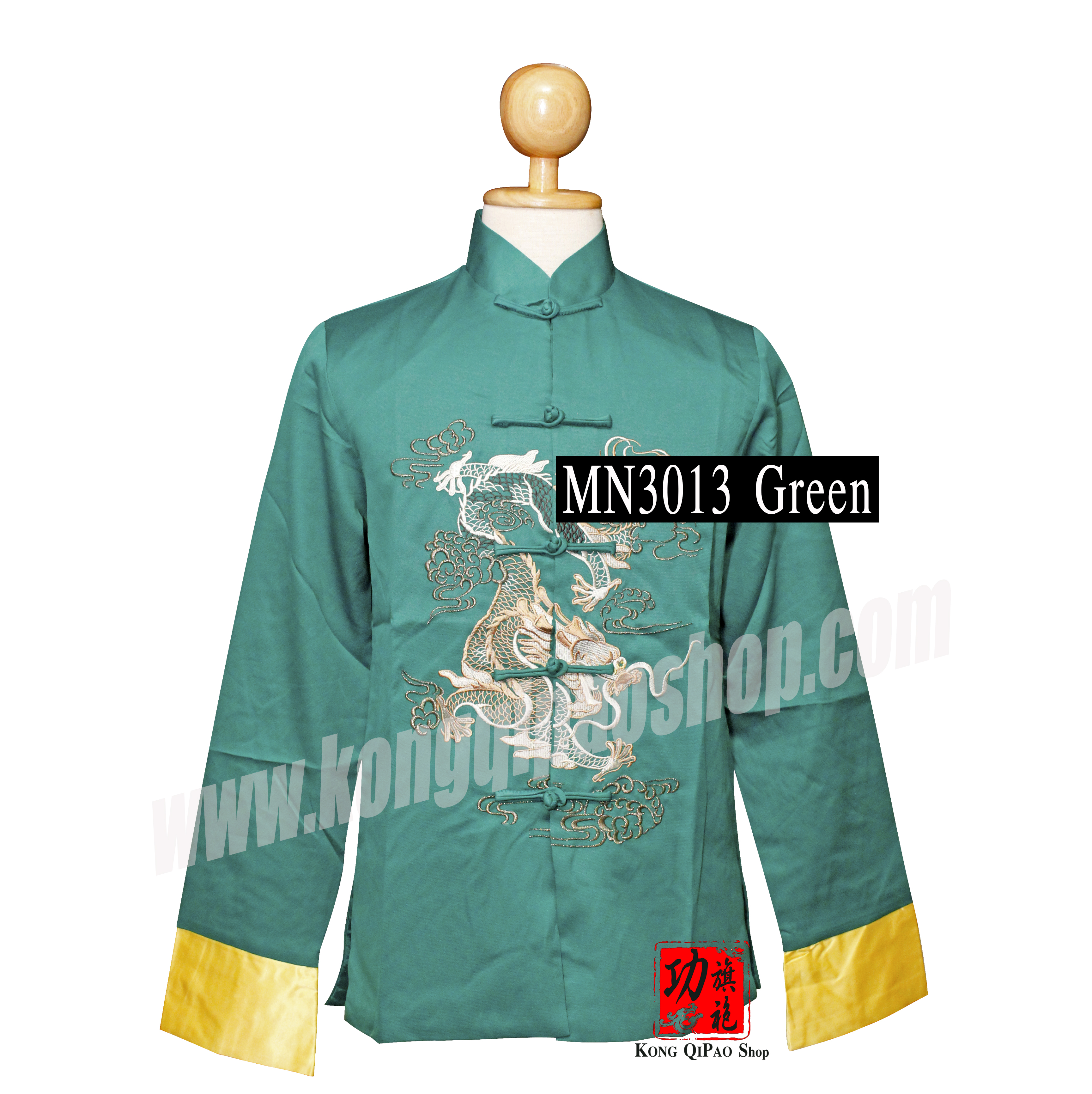 MN3013 เสื้อจีนผู้ชาย แขนยาว ลายมังกรเดี่ยว