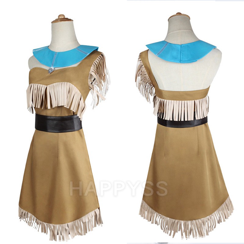 โพคาฮอนทัส แซกสีกากี แต่งพู่ พร้อมที่แต่งคอสีฟ้า