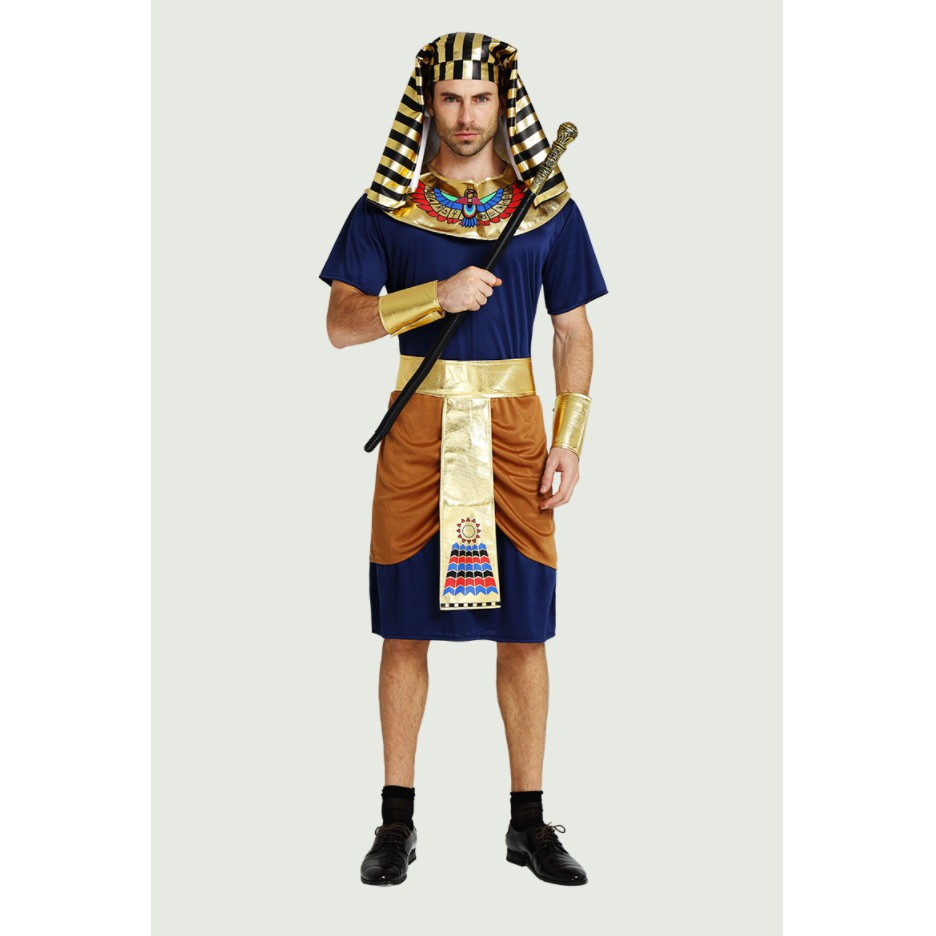 ชุดฟาโรห์ อียิปต์ ฟาโรห์ สีน้ำเงิน พร้อมที่แต่งศีรษะ แบบ1พรีเมียม🏍️💨 ส่งไวจากไทย