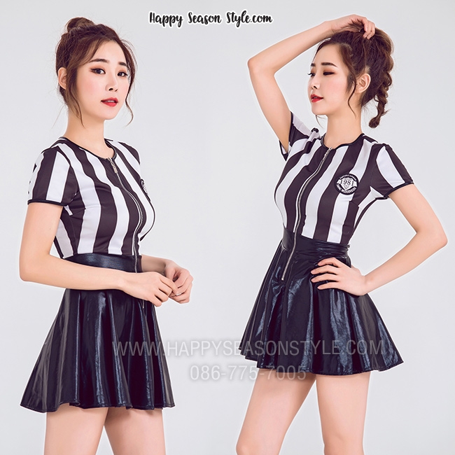 ชุดกรรมการบอล แซกซิปหน้า กระโปรงหนัง ชุดบอล ชุดเชียร์บอล