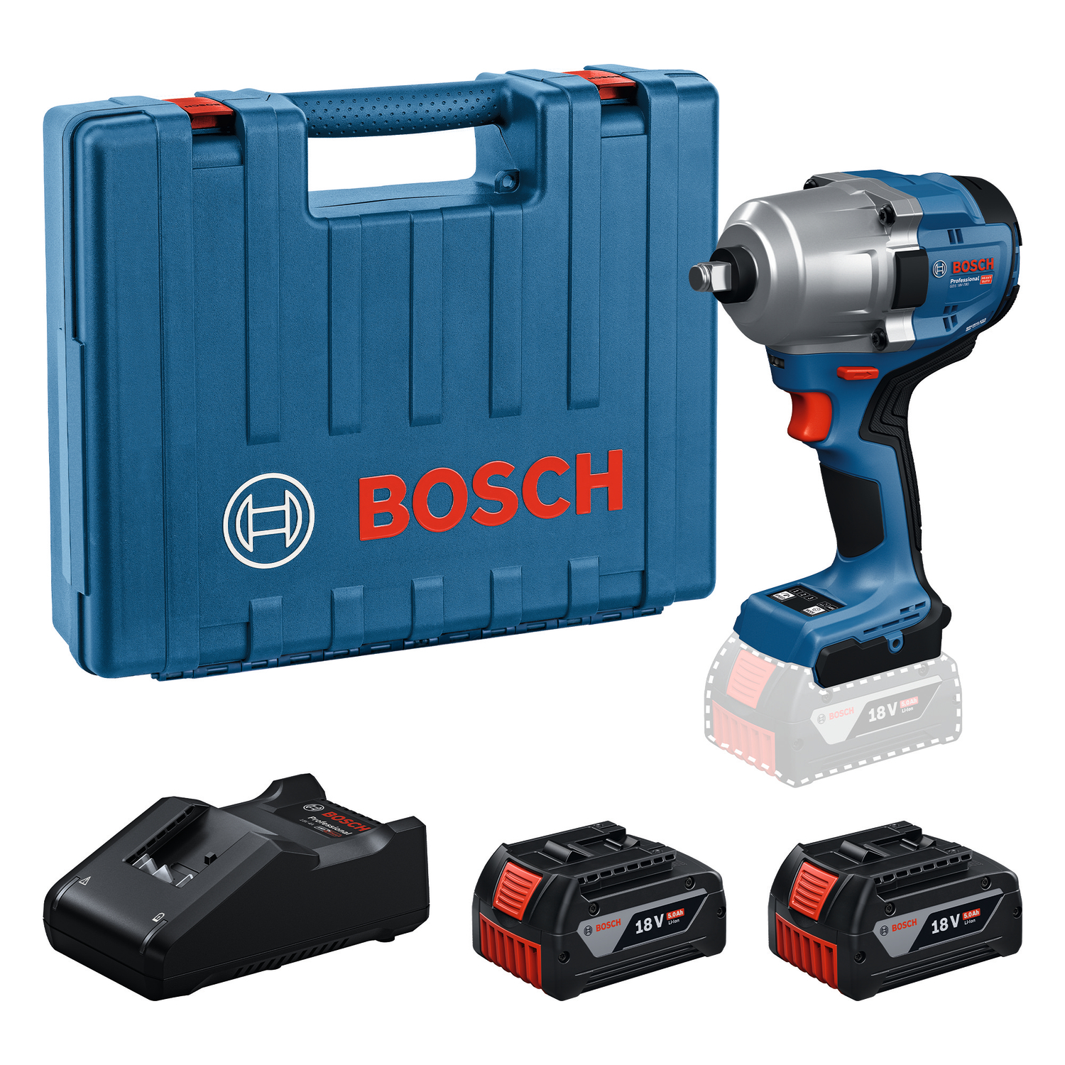 BOSCH รุ่น GDS 18V-780 KIT บล็อคกระแทกไร้สาย พร้อมเครื่องชาร์จและแบตเตอรี่ 18V@5.0AH x 2 ก้อน