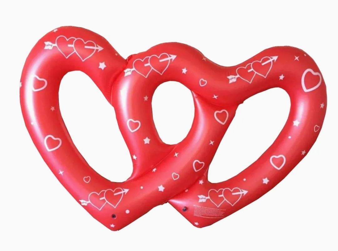 ห่วงยางหัวใจคู่ สีแดง Inflatable Red Double Heart Ring Pool Float