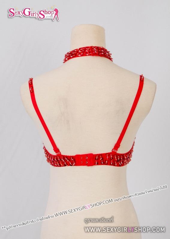 บราแฟนซี บรา + ที่แต่งคอ ปักลูกปัดคริสตัลแดง