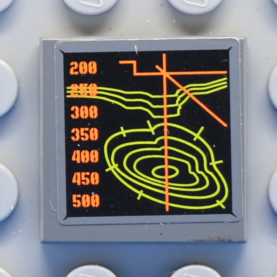 Tile 2 x 2 with Groove with Screen with Terrain Map and Height Levels Pattern (Sticker) - Set 8959