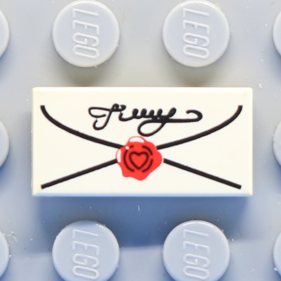 Tile 1 x 2 with Groove with Mail Envelope, Cursive Script and Seal Pattern