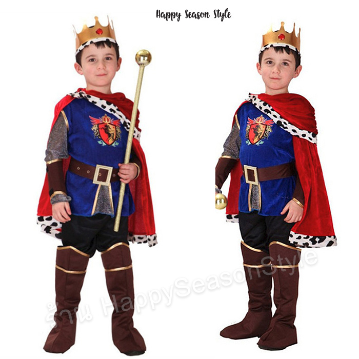 ชุดแฟนซีเด็ก ชุดเจ้าชาย สำหรับเด็ก เสื้อกำมะหยี่น้ำเงิน ผ้าคลุมแดง พร้อมมงกุฎ