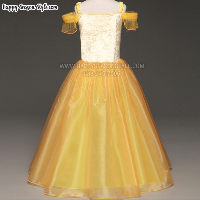 ชุดแฟนซีเด็ก ชุดเจ้าหญิงเบลล์เด็ก บิวตี้แอนด์เดอะบีส รุ่นเปิดไหล่ beauty and the beast โฉมงามกับเจ้าชายอสูร