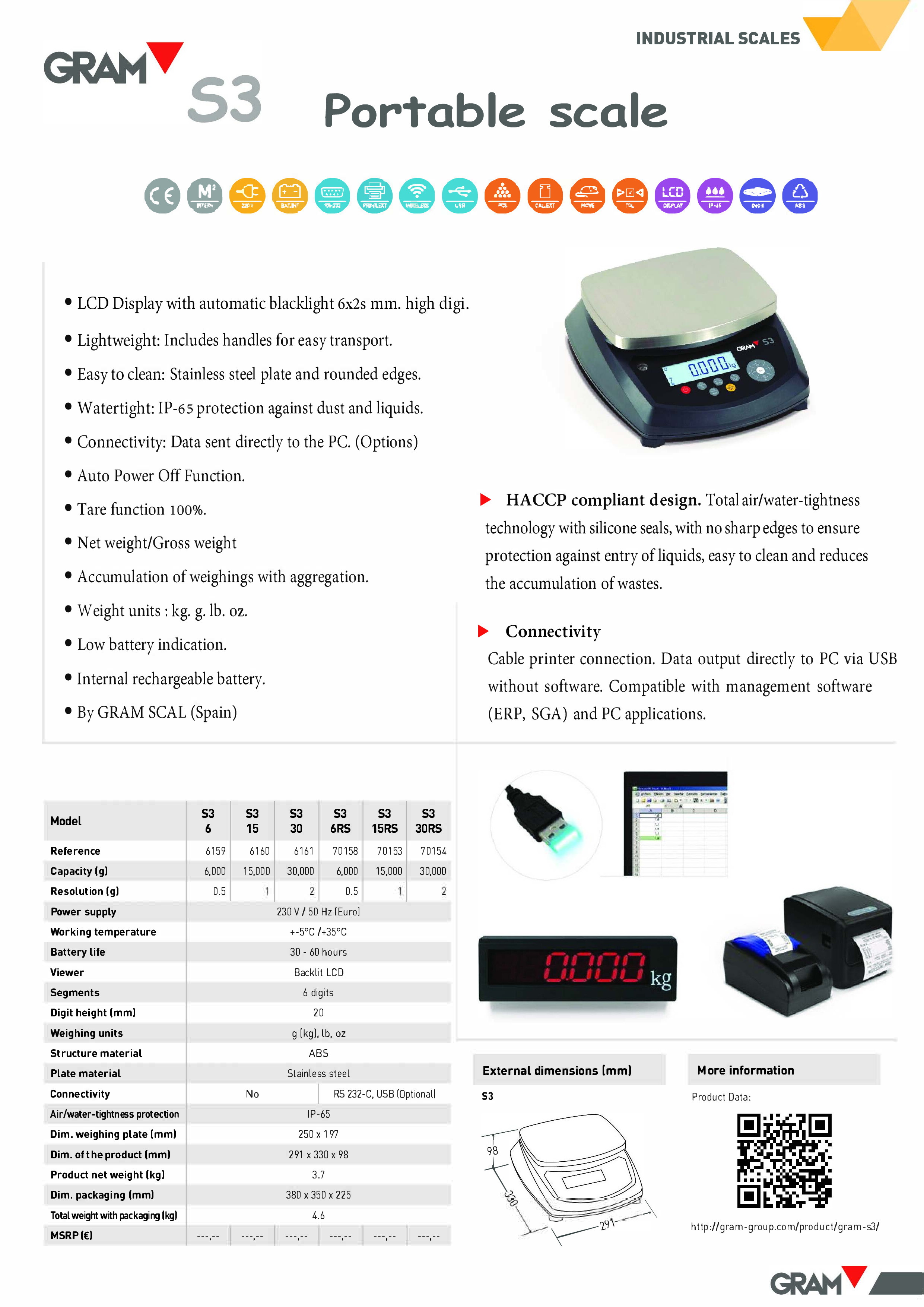 เครื่องชั่งกันน้ำ 30 kg. ค่าละเอียด 2 g.