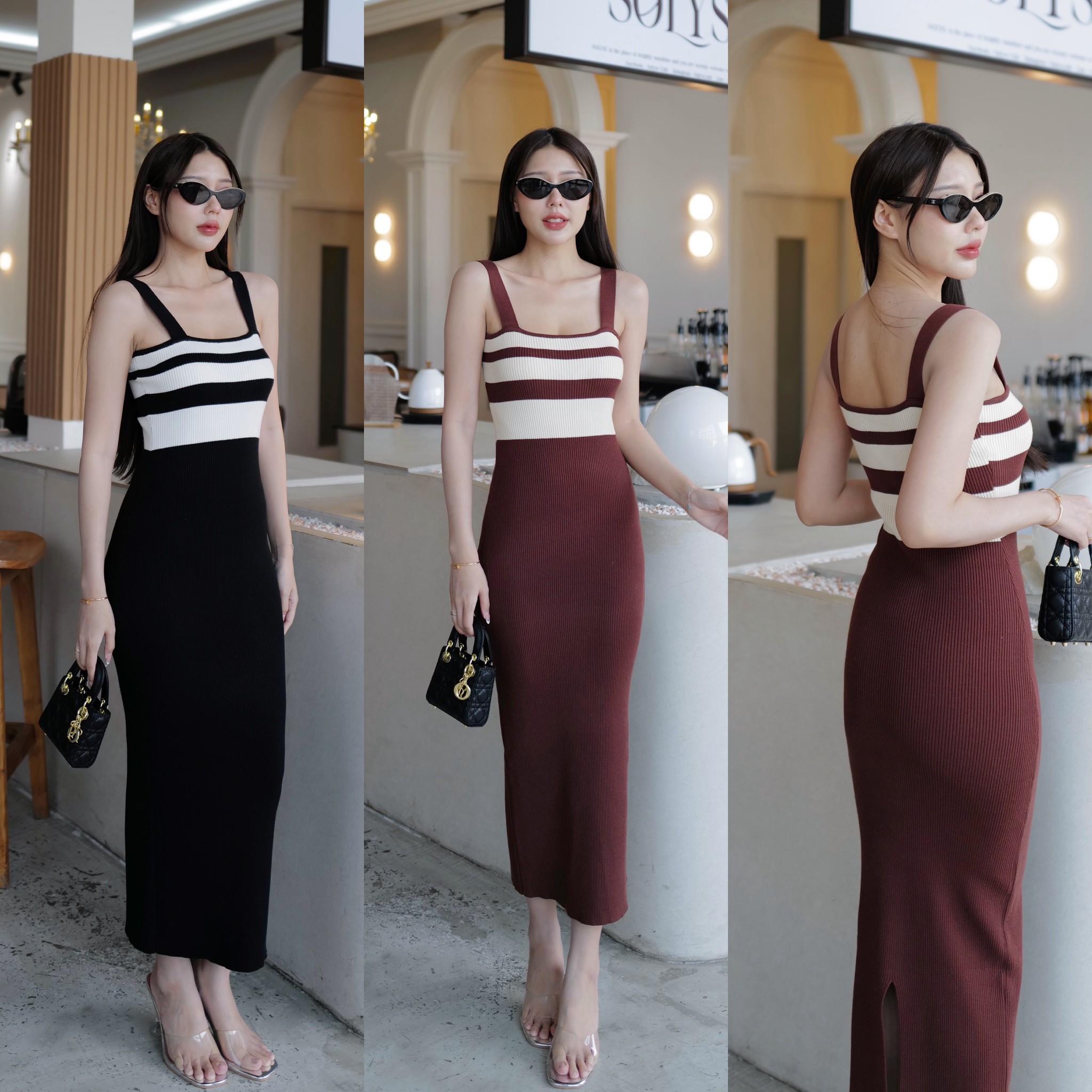#6815#Eve 💕💕งานเดรสกล้ามไหมพรมสวยเก๋ ด้านบน ช่วงอกแต่งทูโทนสวยมากกก