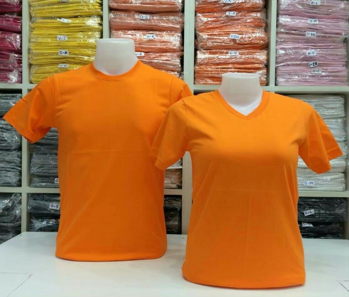 เสื้อยืดคอกลมคอวีสีส้ม