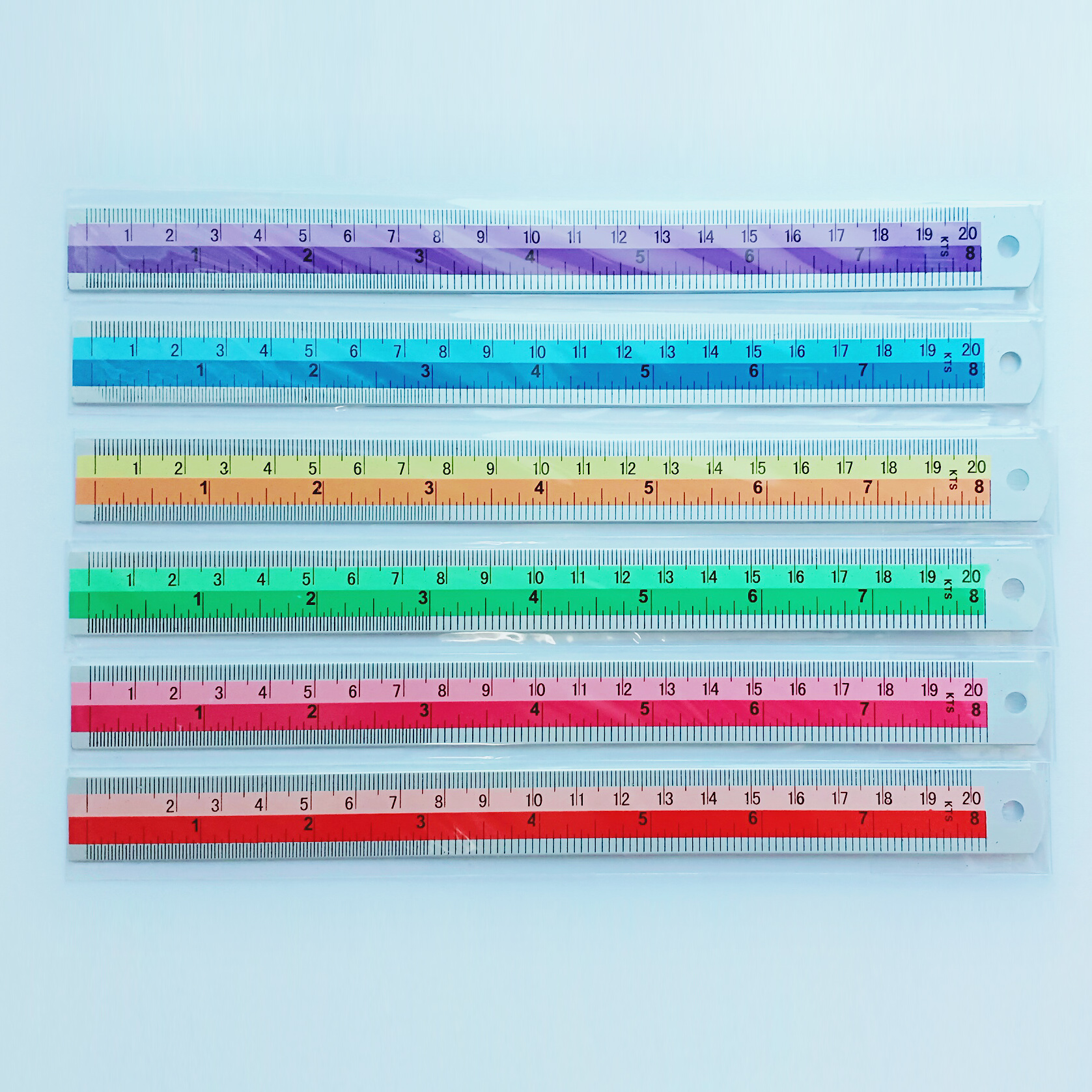 ไม้บรรทัดอลูมิเนียมคาดสี 8 นิ้ว (ขายยกโหล 12 อัน) คละสี