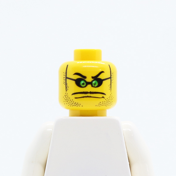 Glasses Small with Green Eyes, Stubble, Thin Wide Moustache over Mouth Line Pattern - Blocked Open Stud