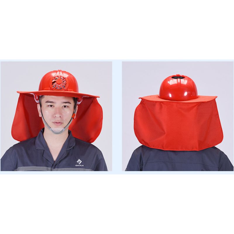 หมวกนิรภัย หมวกเซฟตี้ ติดพัดลมระบายความร้อน พลังงานแสงอาทิตย์+หน้ากากPVC (สีแดง)