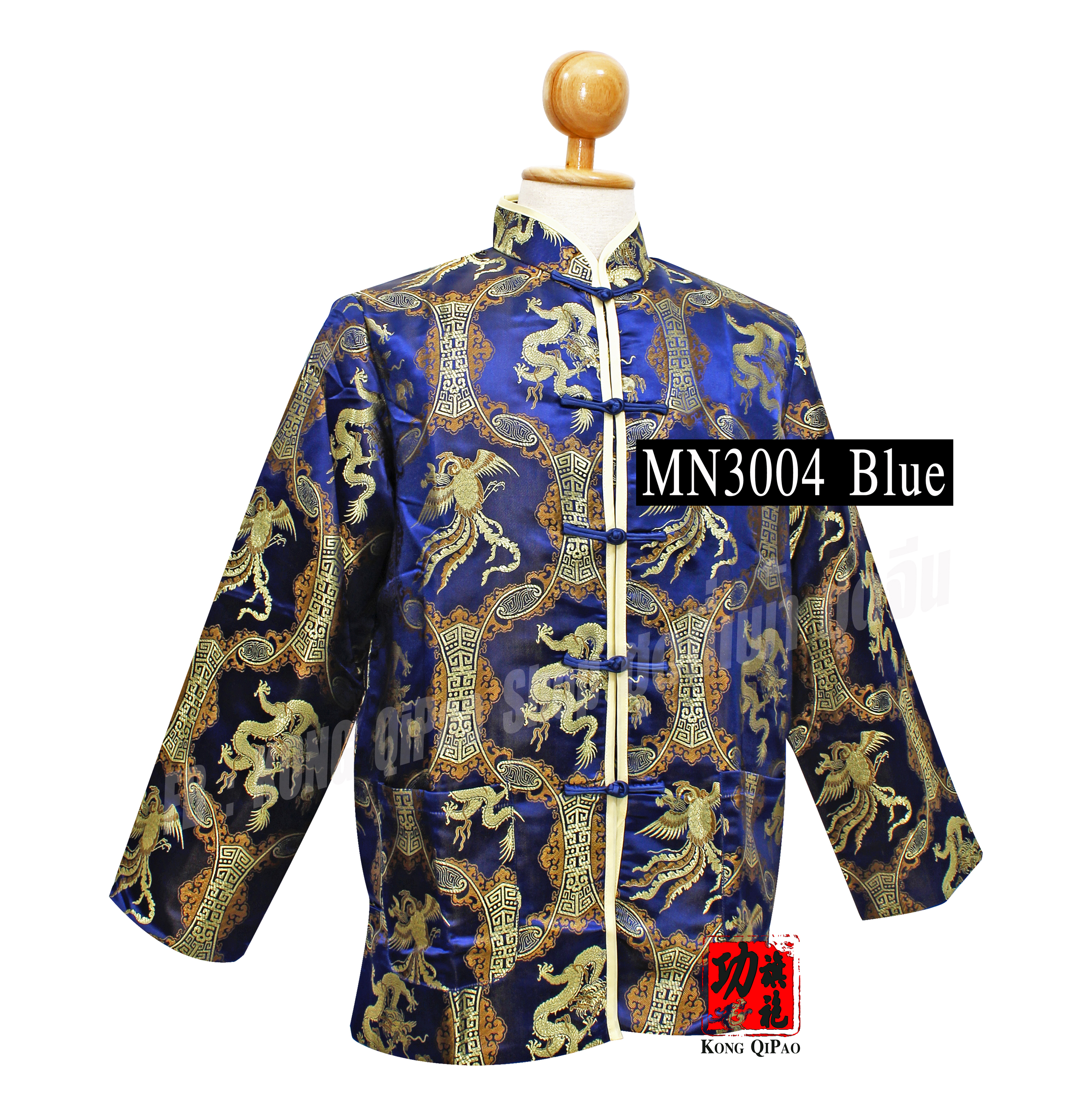 MN3004 เสื้อจีนแขนยาว ลายมังกรทอง