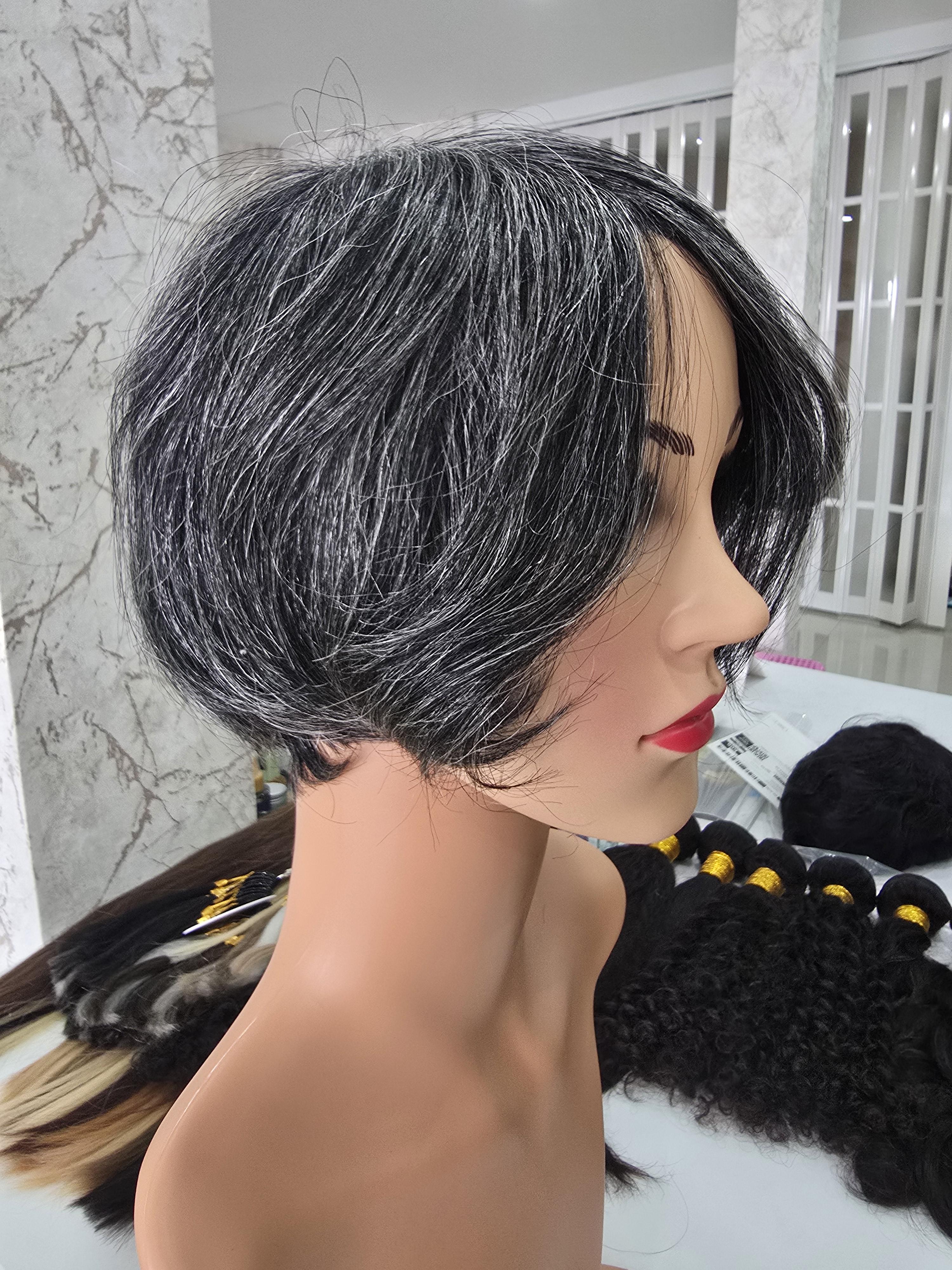 วิกผมหงอกผมขาว ผมแท้100% วิกผู้สูงอายุ คนแก่ ย้อมสีใหม่ได้ Human Hair Grey Wig for Old Women