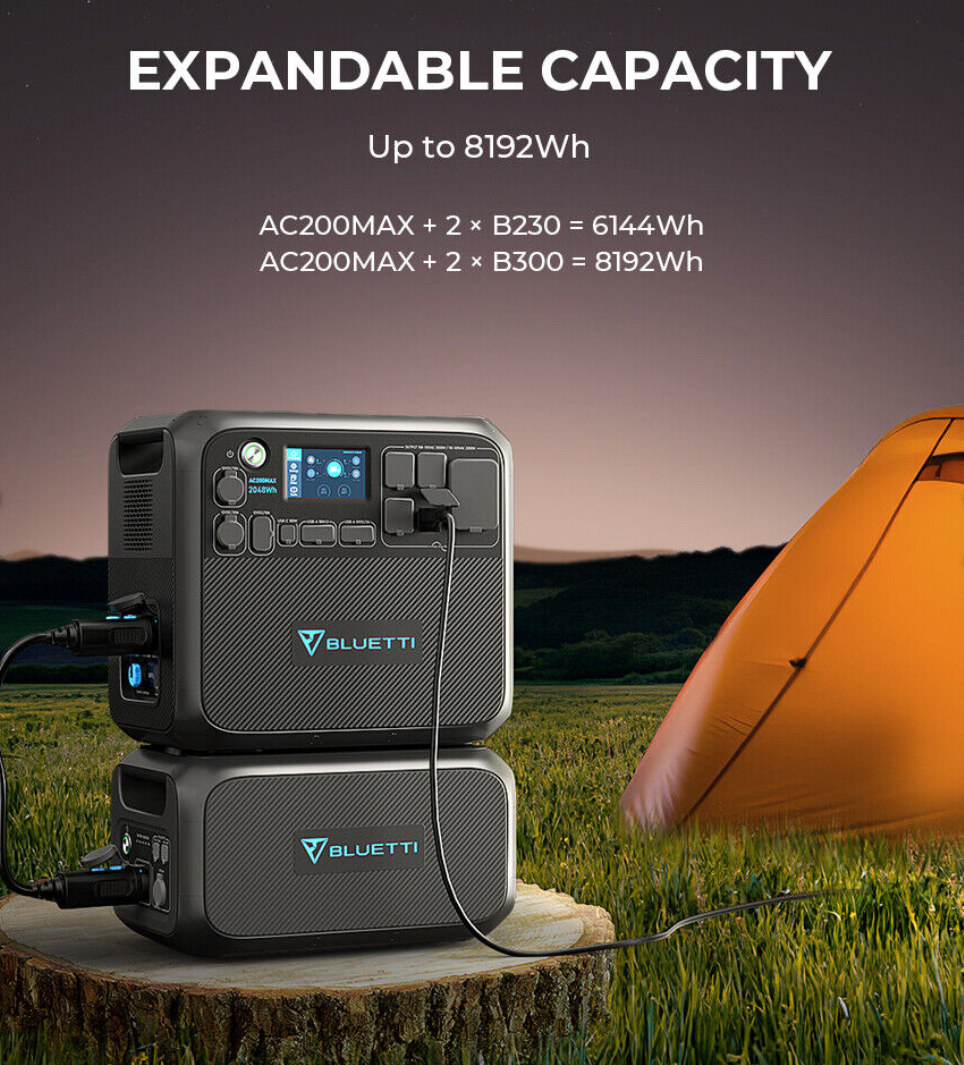 Bluetti AC200MAX Portable Power Station ความจุ 640,000mAh/2,048Wh/2,200W