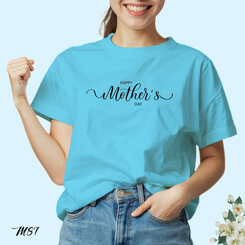 เสื้อยืดสีฟ้าวันแม่ สกรีนลาย Happy Mother's Day M87 เนื้อผ้าโพลีเอสเตอร์ 100% สกรีนตรงปก วันแม่ 12 สิงหาคม BKscreenshirts