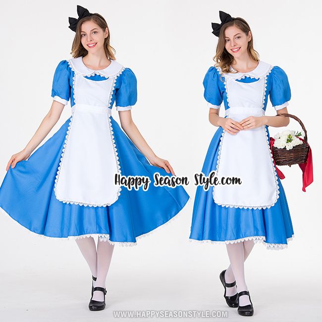 ชุดอลิซ เมดสีฟ้าผ้ากันเปื้อนสีขาว รุ่นชุดยาว พร้อมที่คาดผม