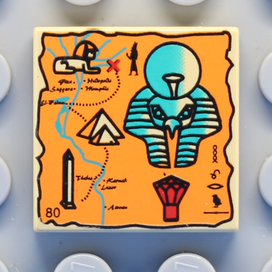 Tile 2 x 2 with Map Orange and Hieroglyphs, 80 Pattern