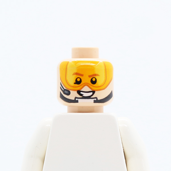 Dual Sided Orange Visor, Brown Eyebrows, Chin Strap, Headset, Smile / Scared Pattern - Hollow Stud