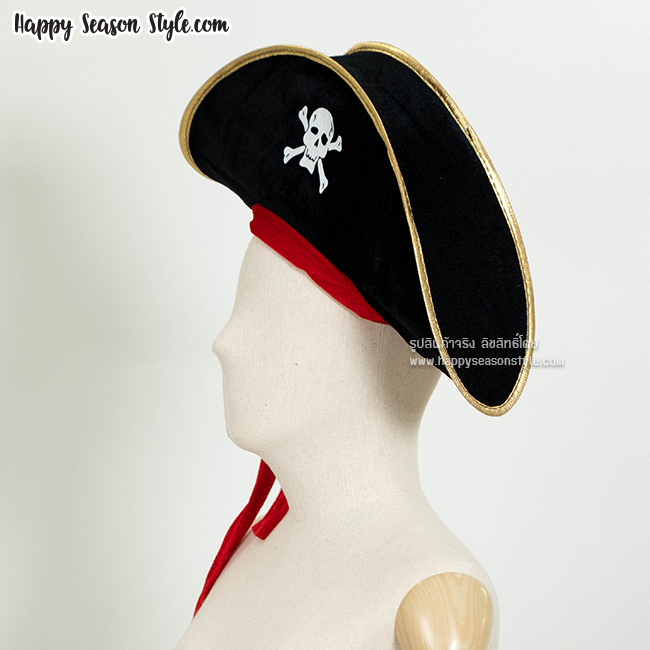 หมวกแฟนซี ชุดแฟนซี ฮาโลวีน ปีใหม่ คอสเพลย์ - หมวกโจรสลัดรุ่นมีผ้าแดง -