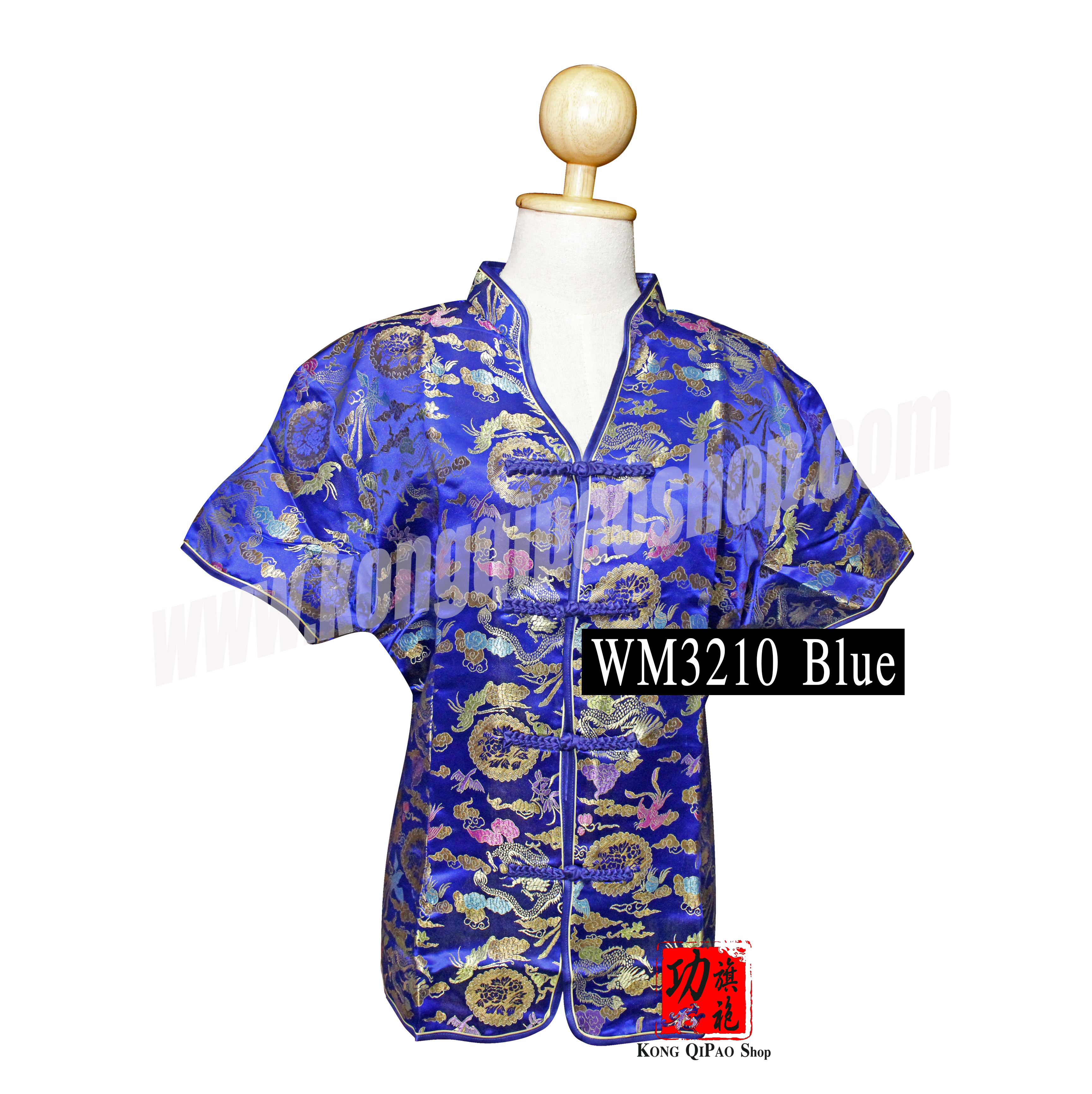 WM3210 เสื้อจีนผู้หญิง คอน้ำเต้า ลายมังกร หงส์ และดอกโบตั๋นกลม