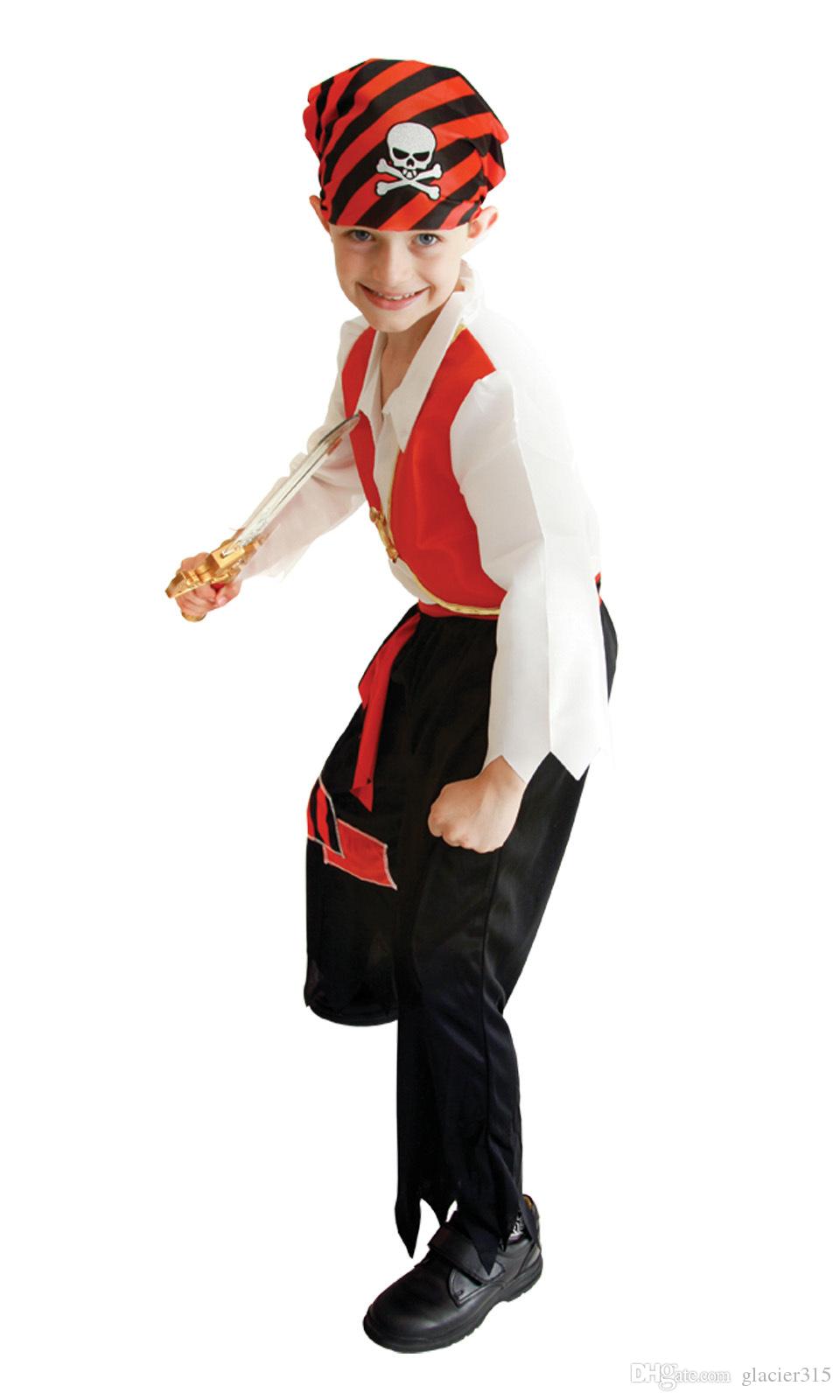 ชุดโจรสลัดเด็ก โจรสลัดเด็กชาย เสื้อขาวกั๊กสีแดง กางเกงขายาวสีดำ